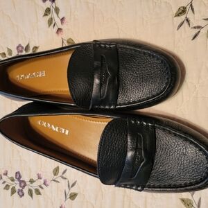 Coach Black Leather Penny Loafers Flats